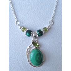 616 collier malachite, péridot, argent sterling 